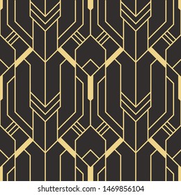 Vector modern geometric tiles pattern. golden lined shape. Abstract art deco seamless luxury background.