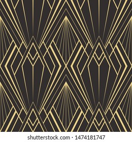 Vector modern geometric tiles pattern. golden lined shape. Abstract art deco seamless luxury background.