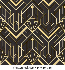 Vector modern geometric tiles pattern. golden lined shape. Abstract art deco seamless luxury background.