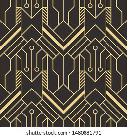 Vector modern geometric tiles pattern. golden lined shape. Abstract art deco seamless luxury background.