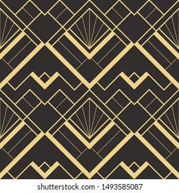 Vector modern geometric tiles pattern. golden lined shape. Abstract art deco seamless luxury background.