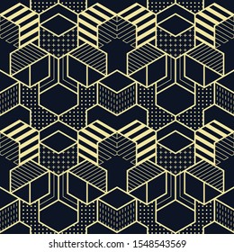 Vector modern geometric tiles pattern. Abstract cubes shapes seamless background.