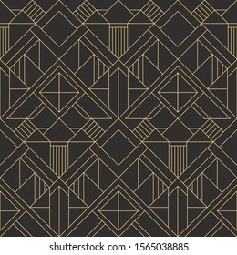 Vector modern geometric tiles pattern. golden lined shape. Abstract art deco seamless luxury background.