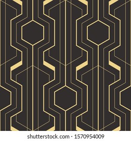 Vector modern geometric tiles pattern. golden lined shape. Abstract art deco seamless luxury background.