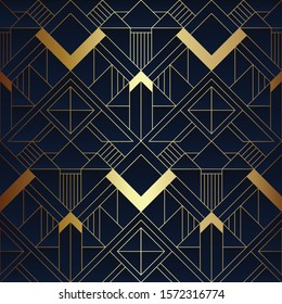 Vector modern geometric tiles pattern. luxury dark blue with gold shape. Abstract art deco background.