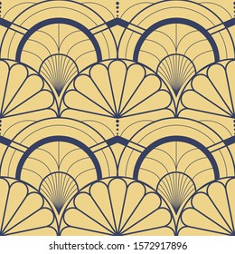 Vector modern geometric tiles pattern. golden lined shape. Abstract art deco seamless luxury background.