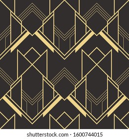 Vector modern geometric tiles pattern. golden lined shape. Abstract art deco seamless luxury background.