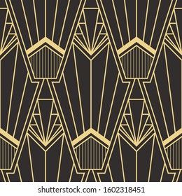 Vector modern geometric tiles pattern. golden lined shape. Abstract art deco seamless luxury background.
