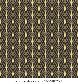 Vector modern geometric tiles pattern. golden lined shape. Abstract art deco circle seamless luxury background.