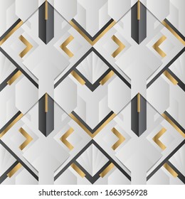 Vector modern geometric tiles pattern. golden lined shape. Abstract art deco seamless luxury background.