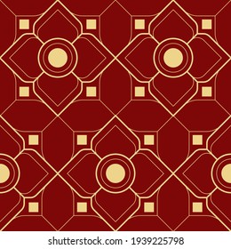 Vector modern geometric tiles pattern. golden lined shape. Abstract line thai seamless luxury background.