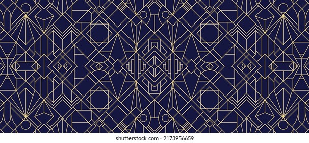 Vector modern geometric tiles pattern. Abstract art deco seamless luxury blue background.