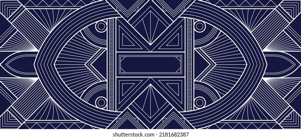 Vector modern geometric tiles pattern. Abstract art deco seamless luxury blue background.