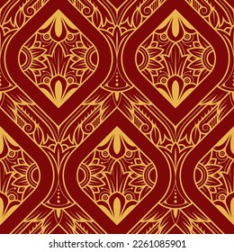 Vector modern geometric tiles pattern. golden lined shape. Abstract line thai seamless luxury background.