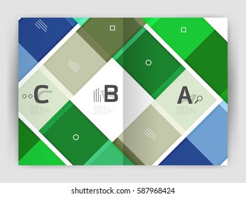 Plantilla de folleto de volante a4 geométrico moderno vectorial, plantilla de impresión de informes anuales con opciones de abc de infografía