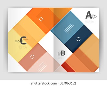 Plantilla de folleto de volante a4 geométrico moderno vectorial, plantilla de impresión de informes anuales con opciones de abc de infografía