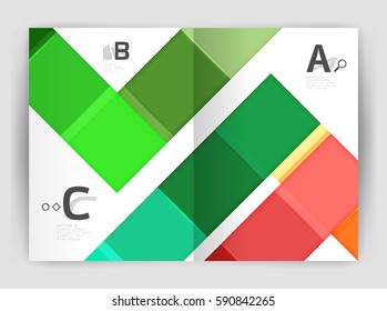 Plantilla de folleto de volante a4 geométrico moderno vectorial, plantilla de impresión de informes anuales con opciones de abc de infografía
