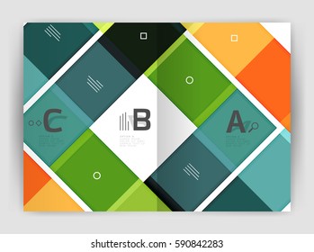Plantilla de folleto de volante a4 geométrico moderno vectorial, plantilla de impresión de informes anuales con opciones de abc de infografía