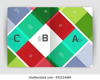 Plantilla de folleto de volante a4 geométrico moderno vectorial, plantilla de impresión de informes anuales con opciones de abc de infografía