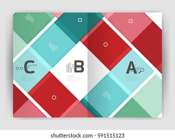 Vector modern geometrical a4 flyer brochure template, annual report print template with infographics abc options