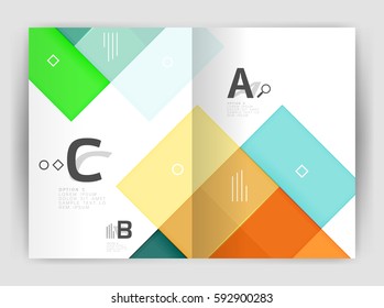 Vector modern geometrical a4 flyer brochure template, annual report print template with infographics abc options