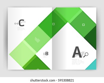 Plantilla de folleto de volante a4 geométrico moderno vectorial, plantilla de impresión de informes anuales con opciones de abc de infografía