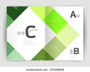 Plantilla de folleto de volante a4 geométrico moderno vectorial, plantilla de impresión de informes anuales con opciones de abc de infografía