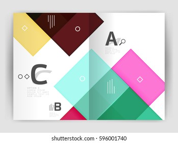 Vector modern geometrical a4 flyer brochure template, annual report print template with infographics abc options
