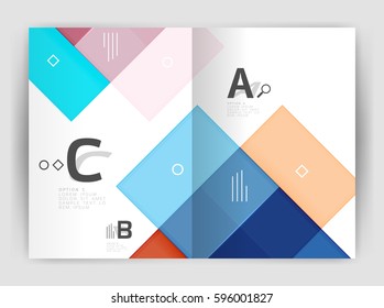 Vector modern geometrical a4 flyer brochure template, annual report print template with infographics abc options