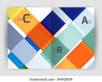 Plantilla de folleto de volante a4 geométrico moderno vectorial, plantilla de impresión de informes anuales con opciones de abc de infografía
