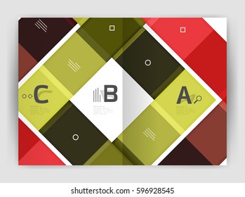 Plantilla de folleto de volante a4 geométrico moderno vectorial, plantilla de impresión de informes anuales con opciones de abc de infografía