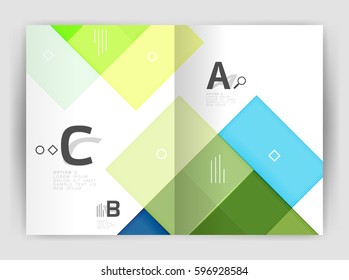 Vector modern geometrical a4 flyer brochure template, annual report print template with infographics abc options