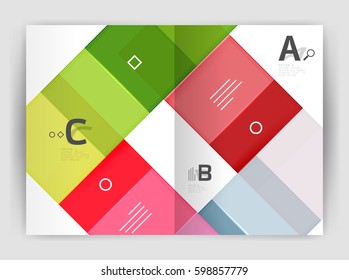 Plantilla de folleto de volante a4 geométrico moderno vectorial, plantilla de impresión de informes anuales con opciones de abc de infografía