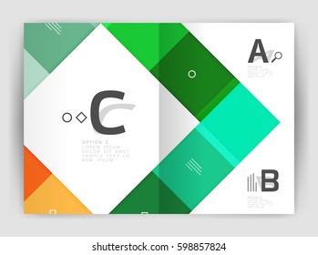 Plantilla de folleto de volante a4 geométrico moderno vectorial, plantilla de impresión de informes anuales con opciones de abc de infografía