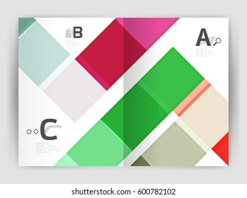 Plantilla de folleto de volante a4 geométrico moderno vectorial, plantilla de impresión de informes anuales con opciones de abc de infografía