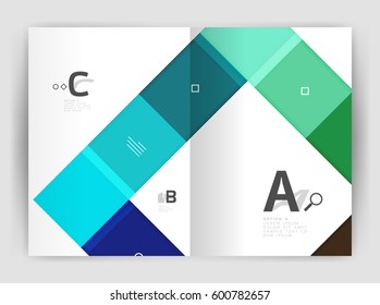 Plantilla de folleto de volante a4 geométrico moderno vectorial, plantilla de impresión de informes anuales con opciones de abc de infografía