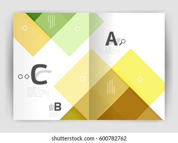 Plantilla de folleto de volante a4 geométrico moderno vectorial, plantilla de impresión de informes anuales con opciones de abc de infografía