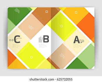 Plantilla de folleto de volante a4 geométrico moderno vectorial, plantilla de impresión de informes anuales con opciones de abc de infografía