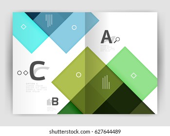Vector modern geometrical a4 flyer brochure template, annual report print template with infographics abc options