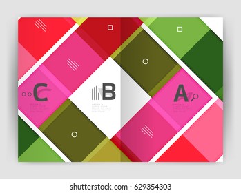 Plantilla de folleto de volante a4 geométrico moderno vectorial, plantilla de impresión de informes anuales con opciones de abc de infografía