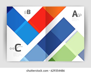 Plantilla de folleto de volante a4 geométrico moderno vectorial, plantilla de impresión de informes anuales con opciones de abc de infografía