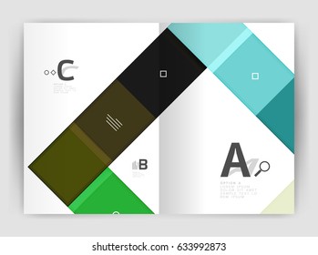 Plantilla de folleto de volante a4 geométrico moderno vectorial, plantilla de impresión de informes anuales con opciones de abc de infografía