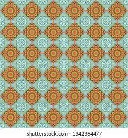 Vector modern geometrical abstract background in white, blue and green colors. Geometric stylized multicolored seamless pattern. Texture, new background.