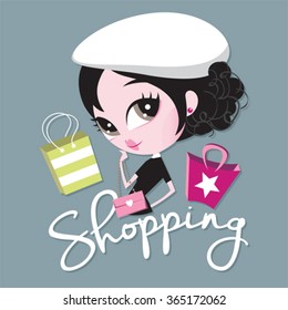 Vector modern girl with shopping bags