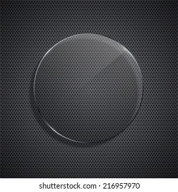 Vector modern glass circle on metal grid background. Eps10