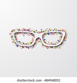 Vector modern glasses with confetti on white background
