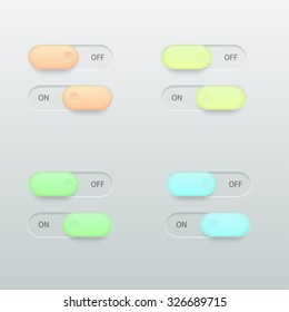Vector modern glossy colorful on off switch set on light background