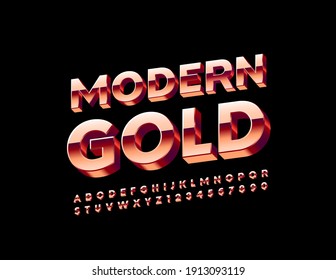 Vector Modern Gold 3D Font. Luxury Alphabet Letters And Numbers