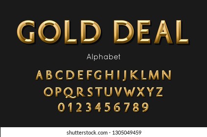 Vector of modern gold deal alphabet and font