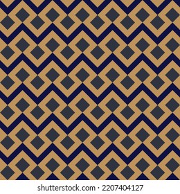 Vector modern gold luxury geometric seamless pattern with chevron and diamond shapes. Abstract background vector art. Medium blue wallpaper design. 